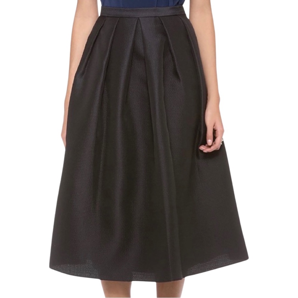 Tibi Simona Jacquard Black Full Pleated Midi Skirt with Pockets